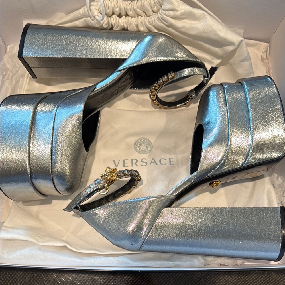 Authentic Versace Metallic Silver Platform Sandals - image 1